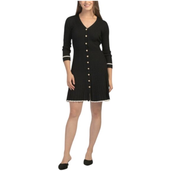 TAYLOR Ribbed Knit Button Down Mini Dress - Picture 1 of 4